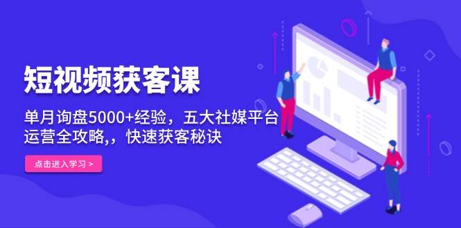 短视频获客课，单月询盘5000+经验，五大社媒平台运营全攻略,，快速获客秘诀-热点1站 - 热点知汇专注网赚项目资源知识聚汇