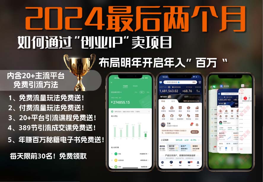 2024最后两个月如何通过”创业IP“卖项目年入”百万“,创业IP+最强引流…-热点1站 - 热点知汇专注网赚项目资源知识聚汇