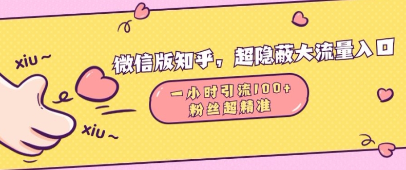 微信版知乎，超隐蔽流量入口1小时引流100人，粉丝质量超高【揭秘】-热点1站 - 热点知汇专注网赚项目资源知识聚汇